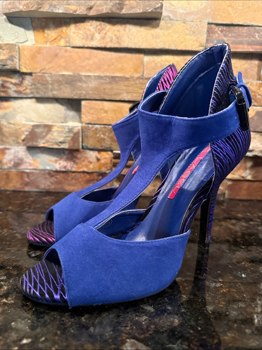 Women's Royal Blue Suede Open-Toe High Heels